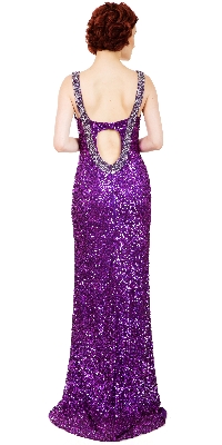 Broad Straps Front Slit Sequined Long Formal Prom Dress — back view