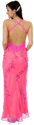 Floral Beaded Slim Cut Formal Dress — back view