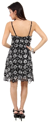 Boxy Floral Pattern Sequin Cocktail Dress — back view