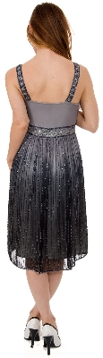 V-Neck Two Tone Beaded Knee Length Formal Party Dress — back view