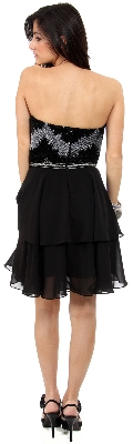 Strapless Ruffled Skirt Sequined Bust Short Prom Dress  — back view