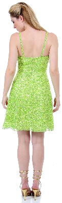 Lime Green Allover Sequin Spaghetti Strap Mini Dress — back view