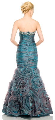 Two Tone Mermaid Style Shirred Strapless Prom Dress  — back view