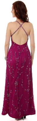 A-line Spaghetti Straps Floral Beaded Cocktail Dress — back view