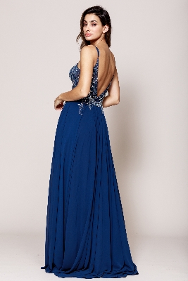 Rhinestone Long Prom Dress with Spaghetti Straps — back view