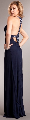Plunging Neckline Formal Prom Dress with Bejeweled Back — back view