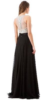 Jewel Bodice Chiffon Skirt Long Formal Prom Dress — back view
