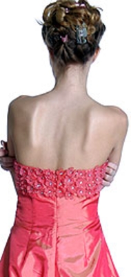 Off Shouldered Miniature Flower Taffeta Prom Dress — back view