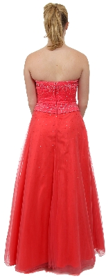 Watermelon A-Line Beaded Prom Dress — back view