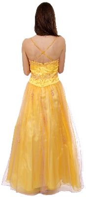 Crossed Back and Beaded Long Prom Gown — back view