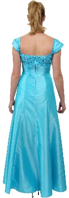 A Line Cap-Sleeved Beaded Prom Dress — back view