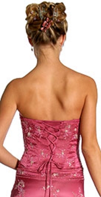 Strapless Beaded Prom Dress with Cascading Ruffles — back view