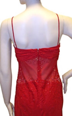 Spaghetti Strapped Rouched Beaded Dress — back view