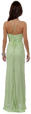 Ruffled Beaded Full Length Formal Prom Dress — back view