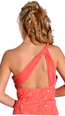 Single Shouldered and Brooched Prom Dress — back view