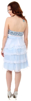 Sequin Bodice Short Party Dress with Cascading Ruffles — back view
