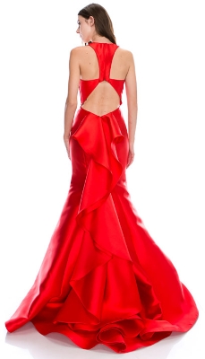Halter Neck Ruffled Back Floor Length Prom Pageant Dress — back view