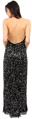 Halter Beaded Long Formal Gown — back view