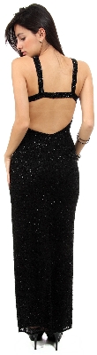 Front Keyhole with Open Back Fully Beaded Formal Gown — back view