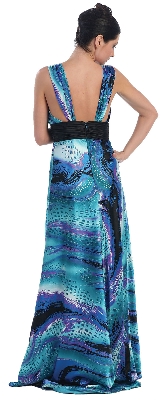 Empire Style Multi Color Full Length Formal Dress — back view