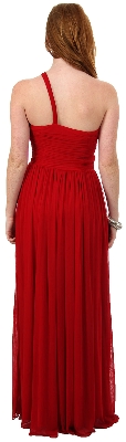 Single Shoulder Shirred Brooch Formal Prom Dress — back view