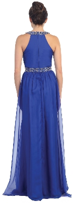 Halter neck Floor Length Formal Prom Dress with Rhinestones — back view
