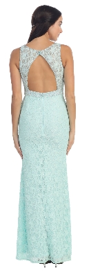 Floral Lace Beaded Long Formal Prom Dress with Cutout — back view