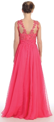 Floral Lace Bust Full Length Formal Prom Dress — back view