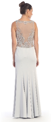 Rhinestones Mesh Top Flared Skirt Long Prom Dress — back view