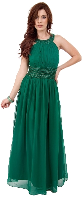 Emerald Halter Beaded Empire Waist Formal Gown