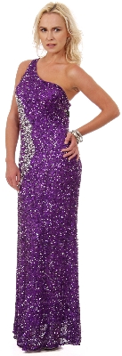 Sparkling One-Shoulder Sequin Evening Gown