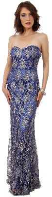 Strapless Sweetheart Neck Floral Lace Long Formal Prom Dress