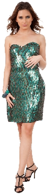 Exquisite Emerald Sequin Strapless Cocktail Mini Dress