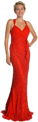 Wrap Style Shirred Bodice Formal Dress with Flared Bottom