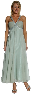 Sage Silk Chiffon Empire Midi Dress with Satin Trim