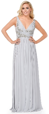 Deep V-Neck Ruched Floor Length Formal Prom Dress