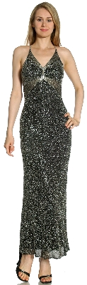 V-Neck Fully Beaded Crossed Back Cocktail Dress