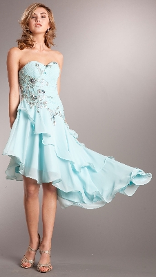 Strapless Beaded Short Dress with Asymmetric Ruffled Skirt