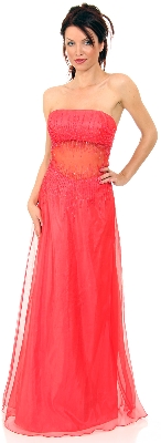 Semi See-Thru Mid Bodice Beaded Prom Dress