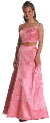 Single Shoulder Flower Applique Prom Dress