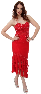 Halter Neck Beaded Formal Prom Dress with Ruffled Hem
