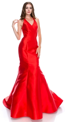 Halter Neck Ruffled Back Floor Length Prom Pageant Dress