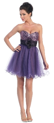 Strapless Flowered Waistline Sequin Party Dress