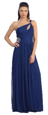 Single Shoulder Shirred Brooch Formal Prom Dress