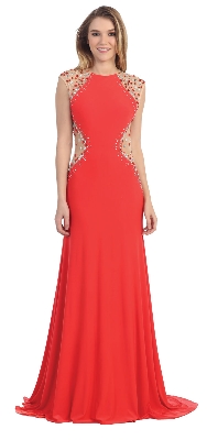 Mesh Rhinestones Bodice Floor Length Prom Pageant Dress