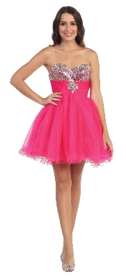 Strapless Sequins Bust Mesh Short Party Prom Dress