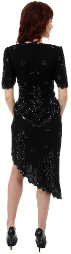 Half Sleeves Short Two Piece Formal Beaded Dress — back view