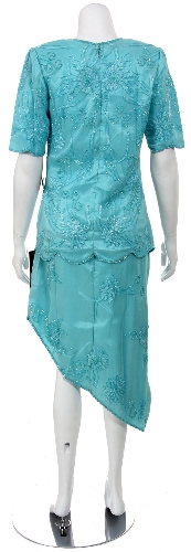 Short Sleeved 2 PieceTea Length Formal Dress — back view