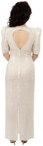 Half Sleeved Full Length Beaded Gown — back view