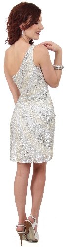 Metallic Tones One Shoulder Sequins Short Prom Dress — back view